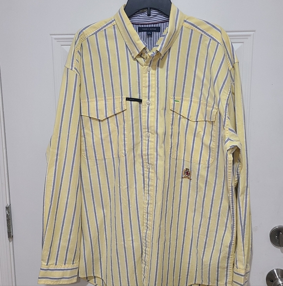New Tommy Hilfiger Button Down Shirt Mens XL Striped White Yellow Cotton Casual - Picture 2 of 8